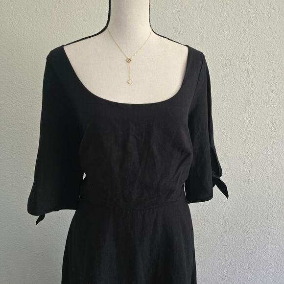 Women’s Linen Blend Black Midi Dress Coastal Minimalist OldMoney work to evening - Picture 8 of 14